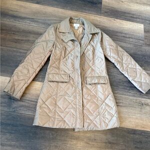LOFT Quilted dark khaki Beige Jacket XS trench style knee length button down